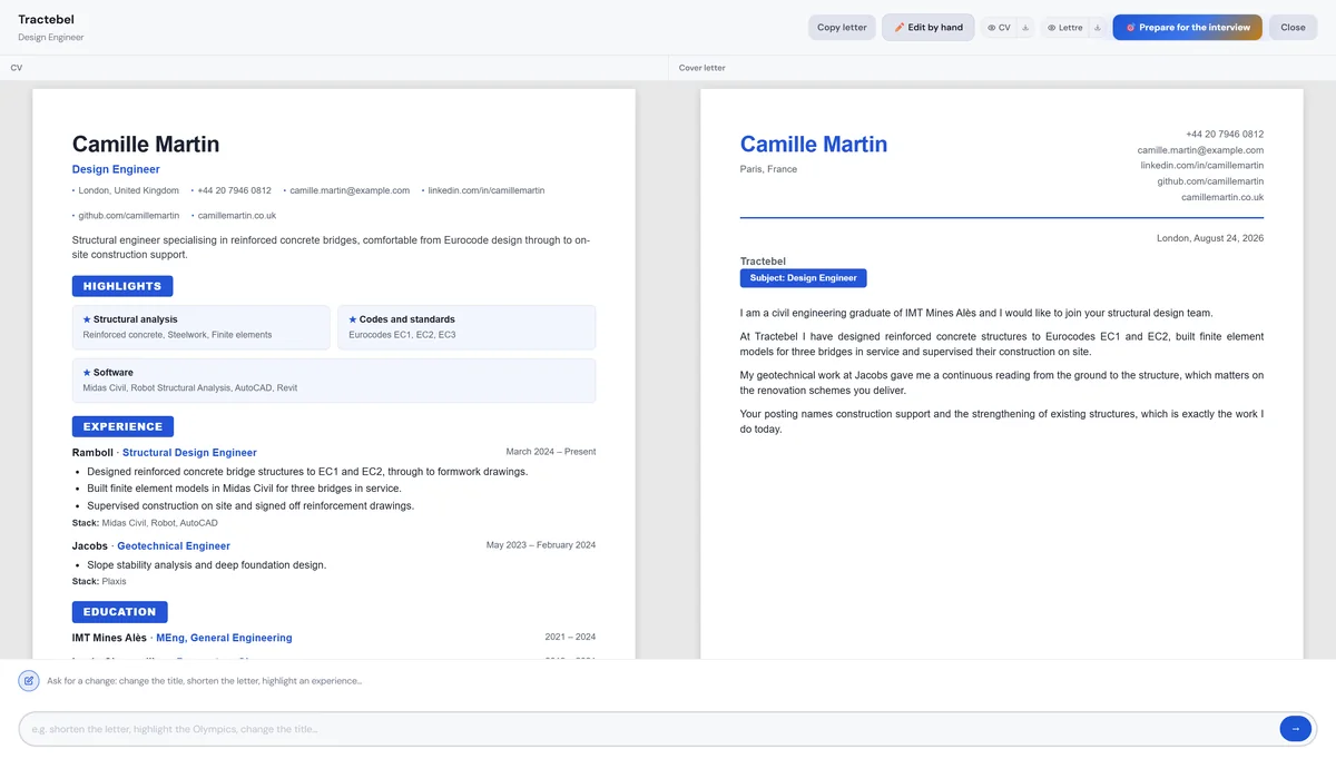 CV and letter , screenshot of the ApplyOnClick app