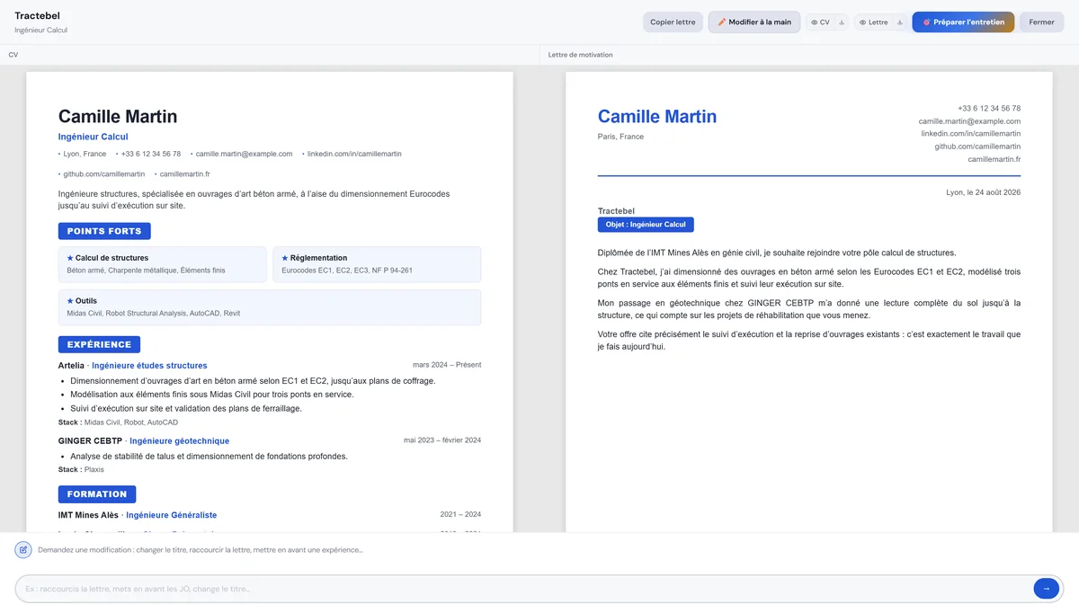 CV et lettre , capture de l'application ApplyOnClick