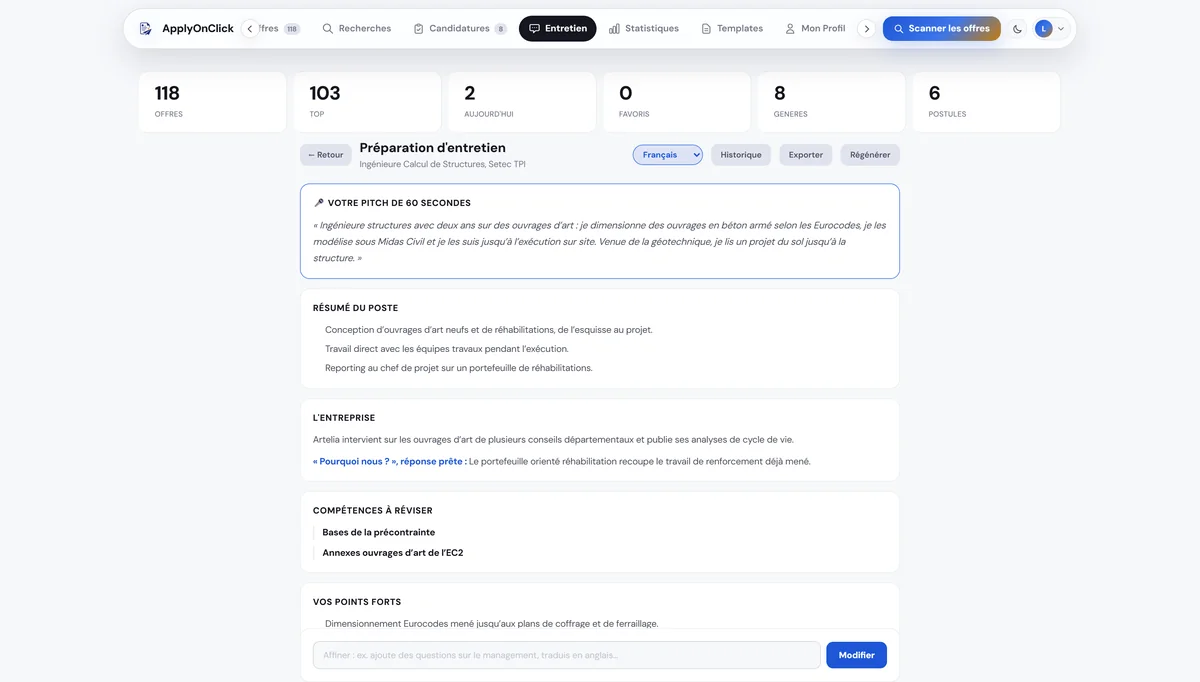 Entretien , capture de l'application ApplyOnClick