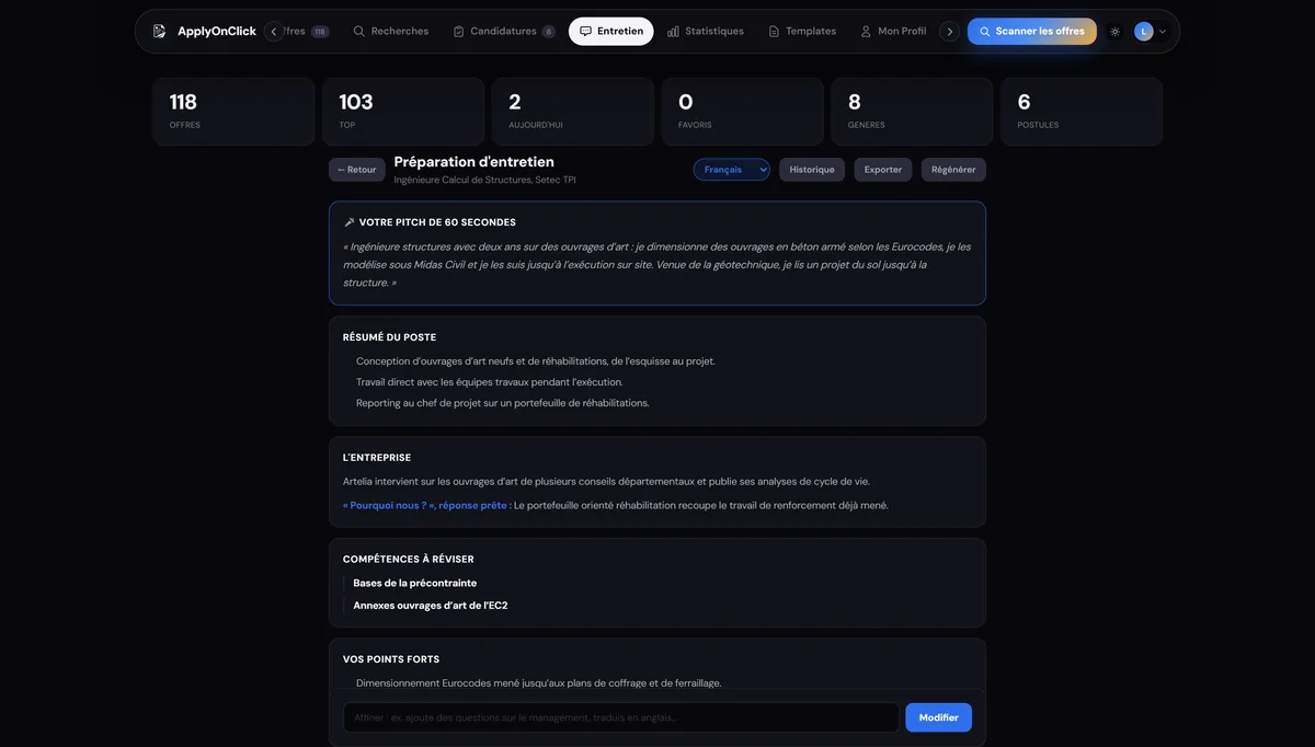 Entretien , capture de l'application ApplyOnClick