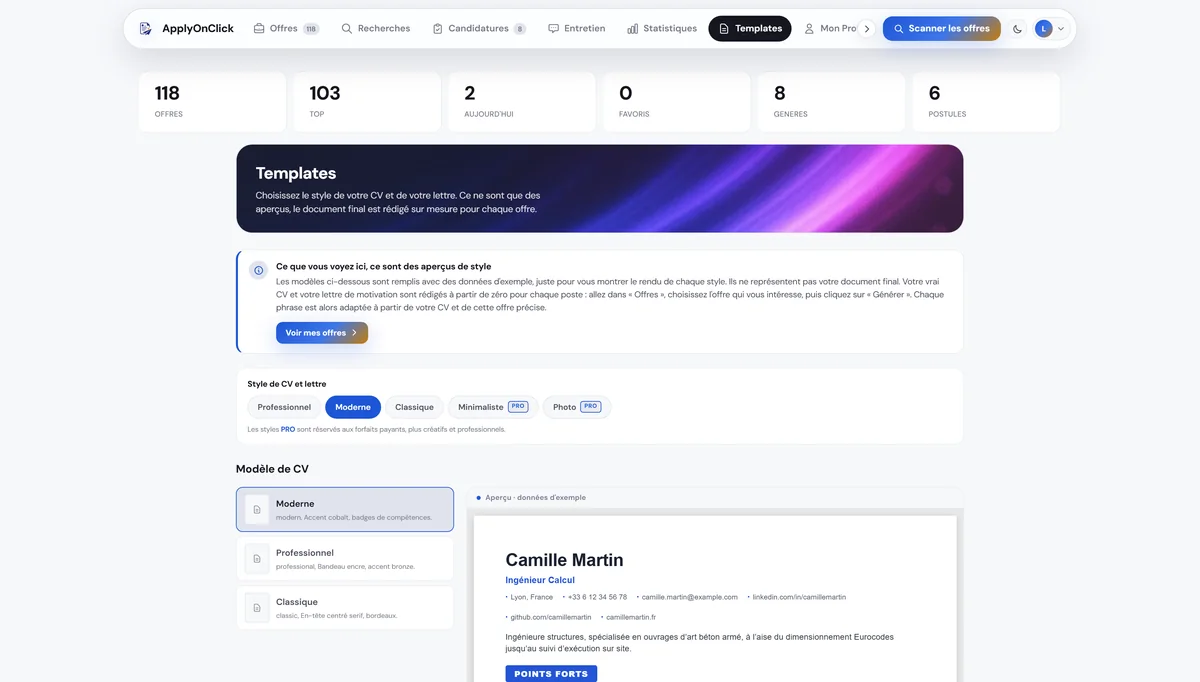 Templates , capture de l'application ApplyOnClick
