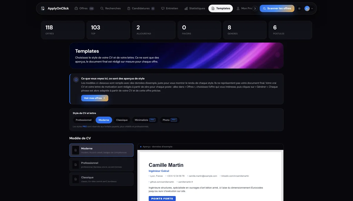 Templates , capture de l'application ApplyOnClick